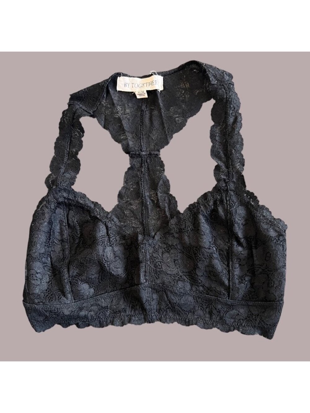 Black Lace Bralette By Together M Medium Floral Racerback Design